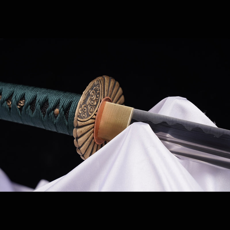 Handgeschmiedetes japanisches Samurai-Katana-Schwert Mangan-Stahl-Klinge Ton-gehärtetes Messing Tsuba - COOLKATANA 