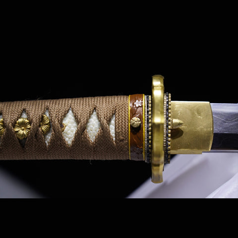 Hand Forged Japanese Samurai Katana Sword Folded Steel Sashikomi A+ Polishing Grade Clay Tempered Copper Tsuba-COOLKATANA-ZS-0079-U