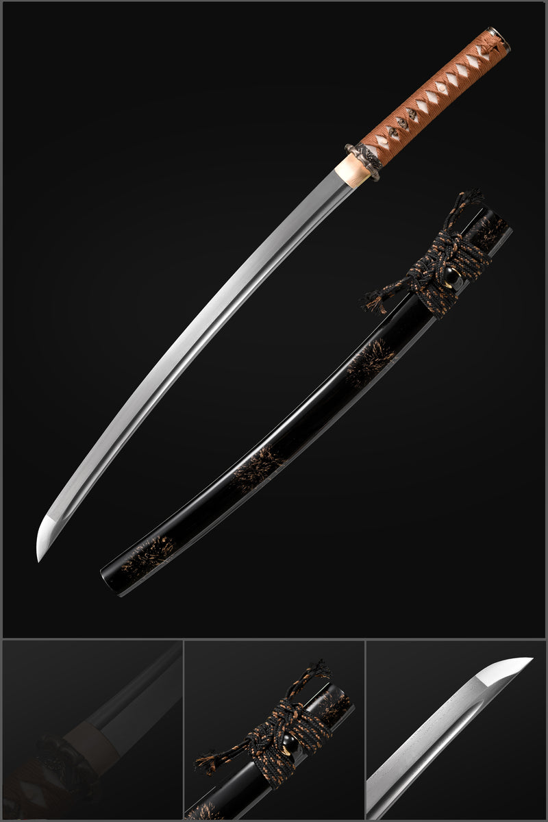 Hand Forged Japanese Wakizashi Sword Damascus Folded Steel Full Tang 