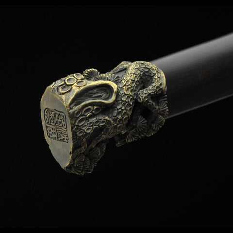 Handmade Chinese Sword TieBing Sword Hand Carved Pine Trees Folded Steel Blade Ebony Scabbard-COOLKATANA-SL-3018-U