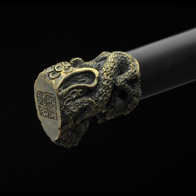Handmade Chinese Sword TieBing Sword Hand Carved Pine Trees Folded Ste 