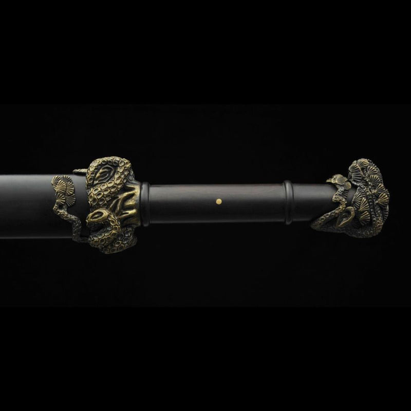 Handmade Chinese Sword TieBing Sword Hand Carved Pine Trees Folded Ste 