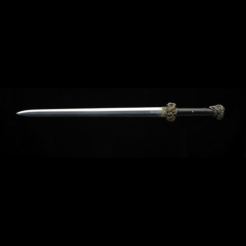 Handmade Chinese Sword TieBing Sword Hand Carved Pine Trees Folded Ste 