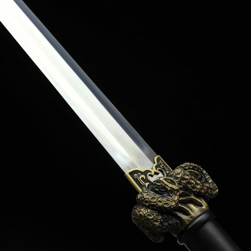 Handmade Chinese Sword TieBing Sword Hand Carved Pine Trees Folded Ste 