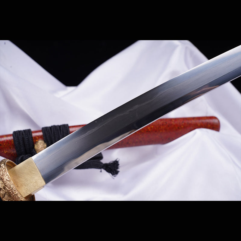 Hand Forged Japanese Tanto Sword Short Sword T10 Steel Clay Tempered Copper Tsuba 