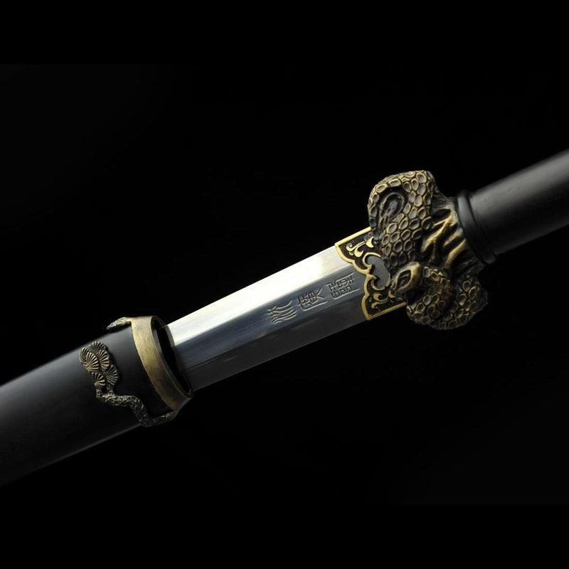 Handmade Chinese Sword TieBing Sword Hand Carved Pine Trees Folded Ste 