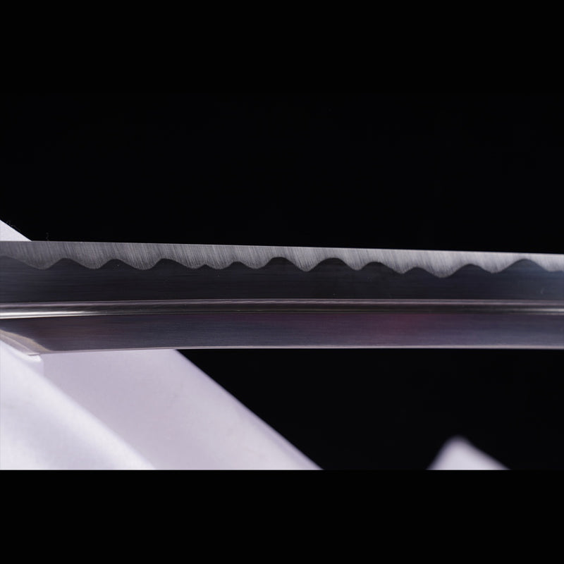 Handgeschmiedetes japanisches Samurai-Katana-Schwert Mangan-Stahl-Klinge Ton-gehärtetes Messing Tsuba - COOLKATANA 