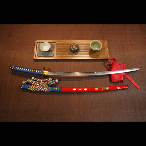 Hand Forged Japanese Tachi Samurai Sword Folded Steel Clay Tempered Gold/Silver Plated Copper Tsuba-COOLKATANA-ZS-0076-U