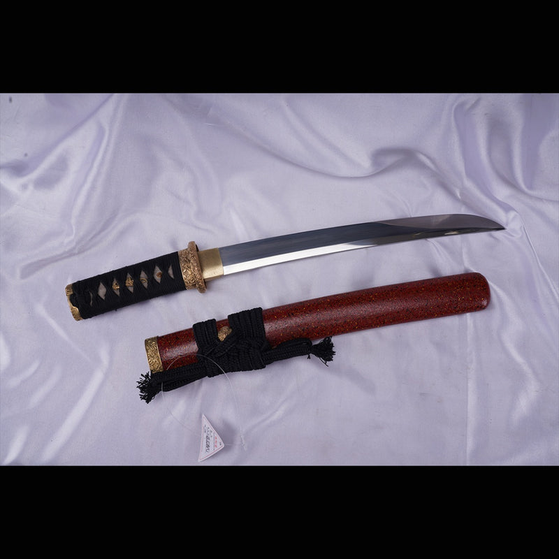 Hand Forged Japanese Tanto Sword Short Sword T10 Steel Clay Tempered Copper Tsuba 