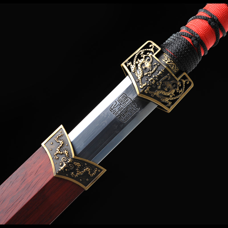 Handmade Chinese Sword Double Dragon Han Jian Folded Steel Eight-Sides 