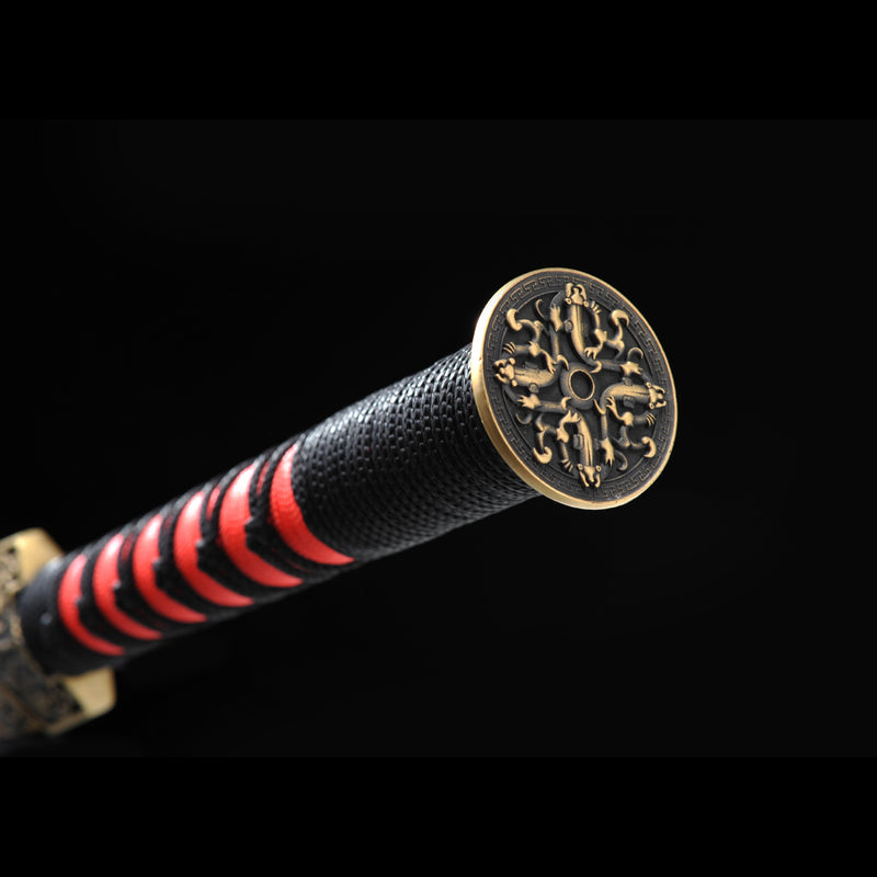Handmade Chinese Sword Double Dragon Han Jian Folded Steel Eight-Sides 