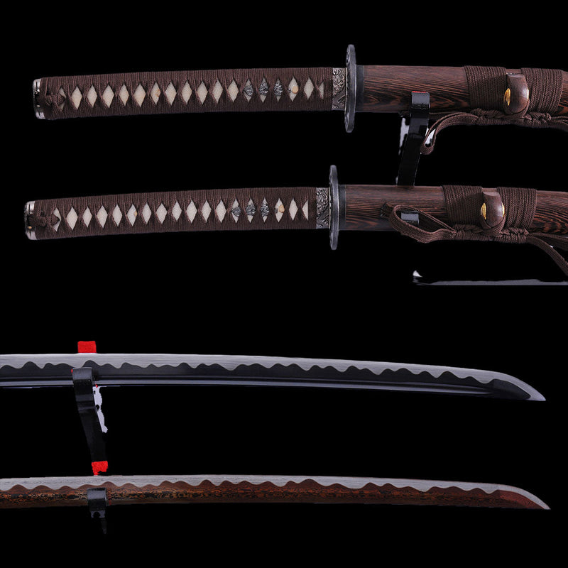 Handgeschmiedetes japanisches Daisho-Katana-Schwert, 2-teiliges Set, 1095 Kohlenstoffstahl + gefalteter Stahl - COOLKATANA 