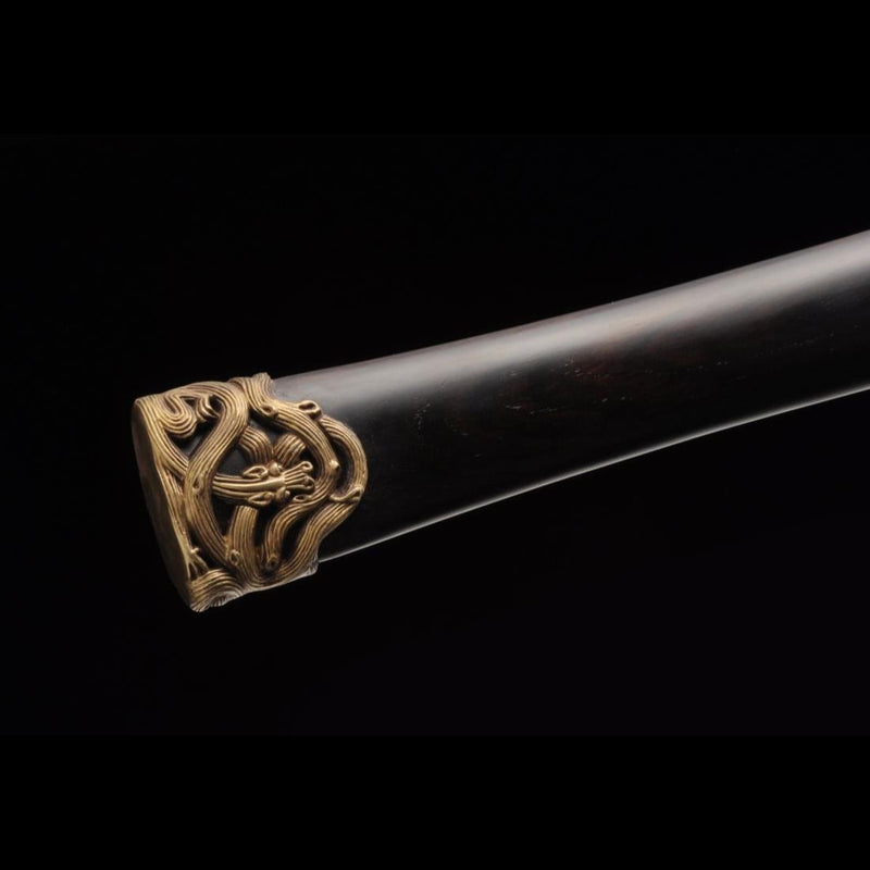 Handmade Chinese Sword Double Dragon Han Jian Folded Steel Blade Ebony 