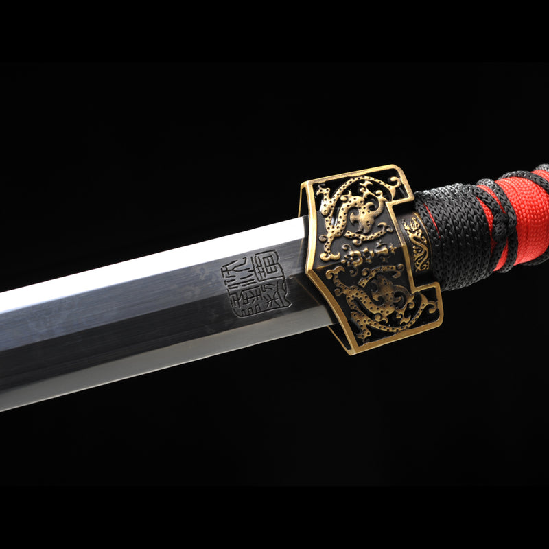 Handmade Chinese Sword Double Dragon Han Jian Folded Steel Eight-Sides 