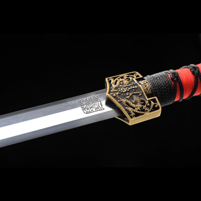 Handmade Chinese Sword Double Dragon Han Jian Folded Steel Eight-Sides 