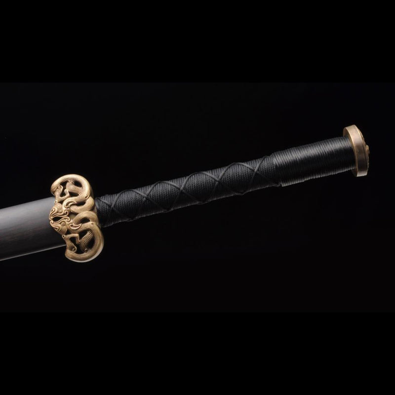 Handmade Chinese Sword Double Dragon Han Jian Folded Steel Blade Ebony 