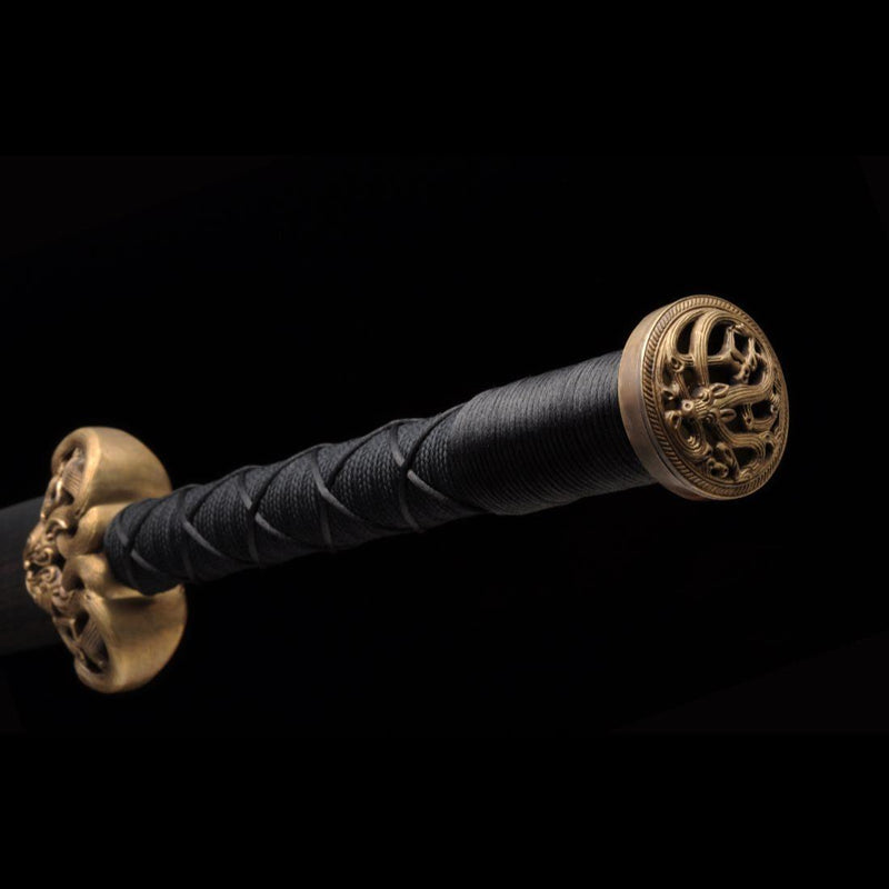 Handmade Chinese Sword Double Dragon Han Jian Folded Steel Blade Ebony 