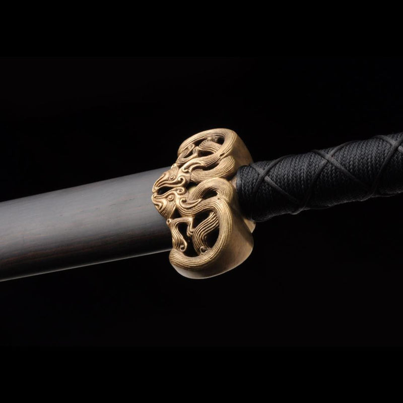 Handmade Chinese Sword Double Dragon Han Jian Folded Steel Blade Ebony 
