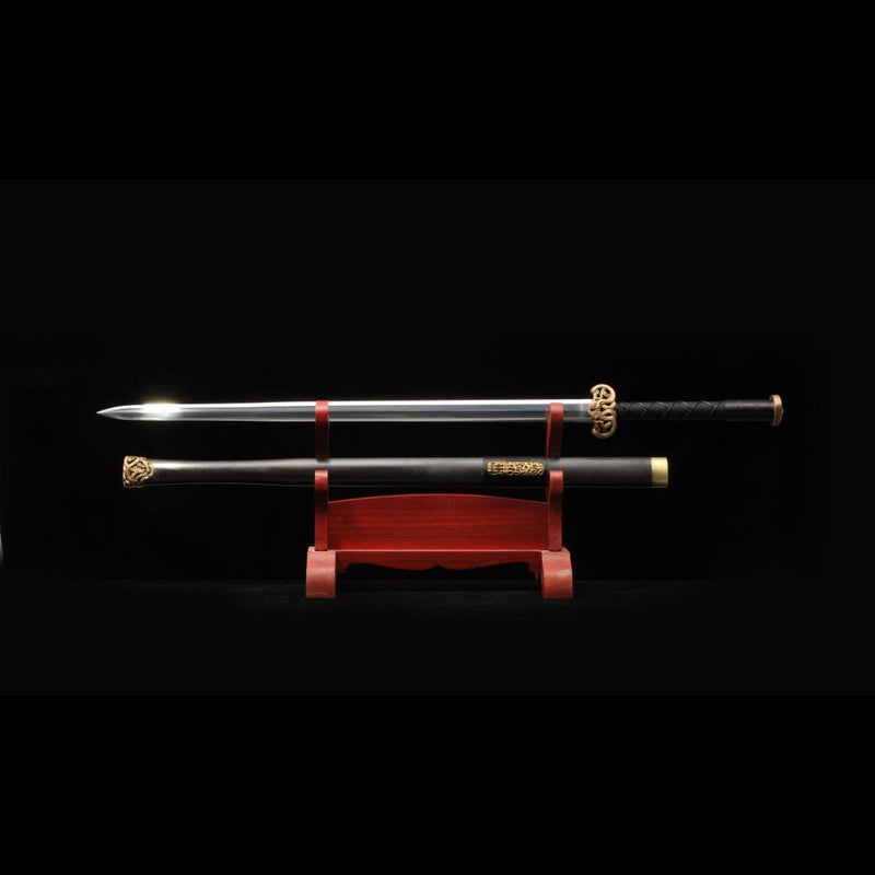 Handmade Chinese Sword Double Dragon Han Jian Folded Steel Blade Ebony 