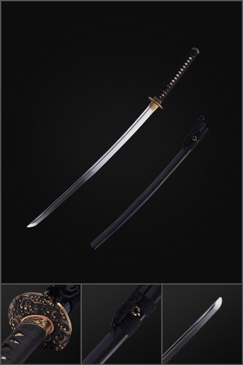 Handgeschmiedetes japanisches Samurai-Schwert Manganstahlklinge Echter Rochenhautgriff Messing Tsuba - COOLKATANA 