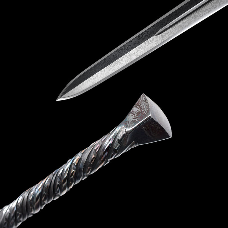 Hand Forged European Sword Spear Sword Folded Steel Black Leather Scab 