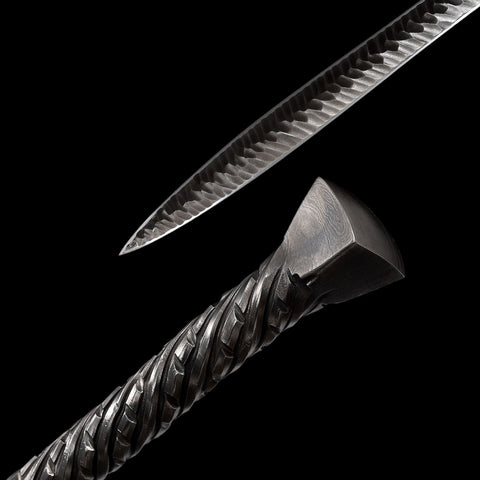 Hand Forged European Sword Spear Sword Folded Steel Maroon Leather Scabbard-COOLKATANA-SL-1393-U