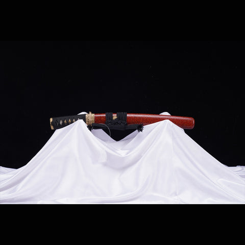 Hand Forged Japanese Tanto Sword Short Sword T10 Steel Clay Tempered Copper Tsuba-COOLKATANA-ZS-0091-U
