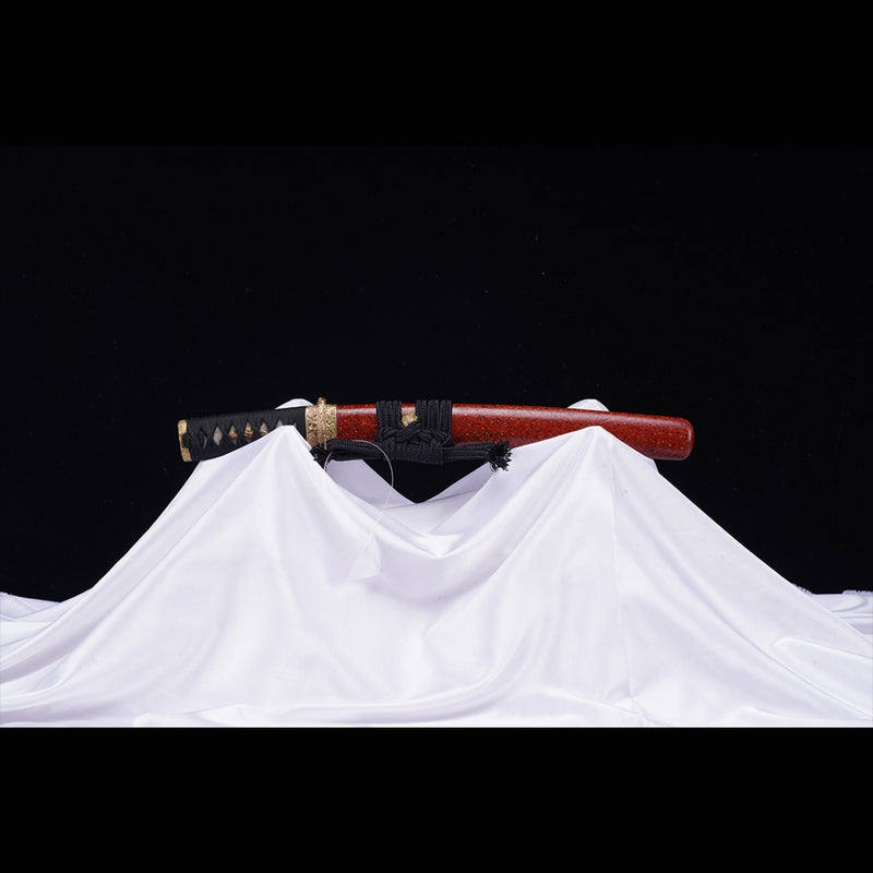 Hand Forged Japanese Tanto Sword Short Sword T10 Steel Clay Tempered Copper Tsuba 