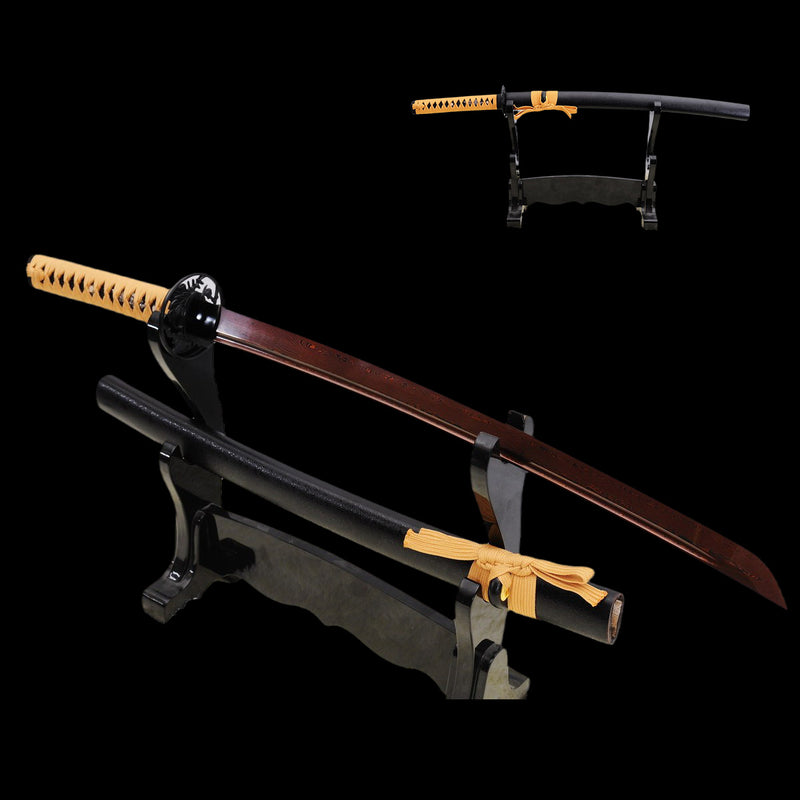 Hand Forged Japanese Wakizashi Sword Folded Steel Reddish Black Blade  