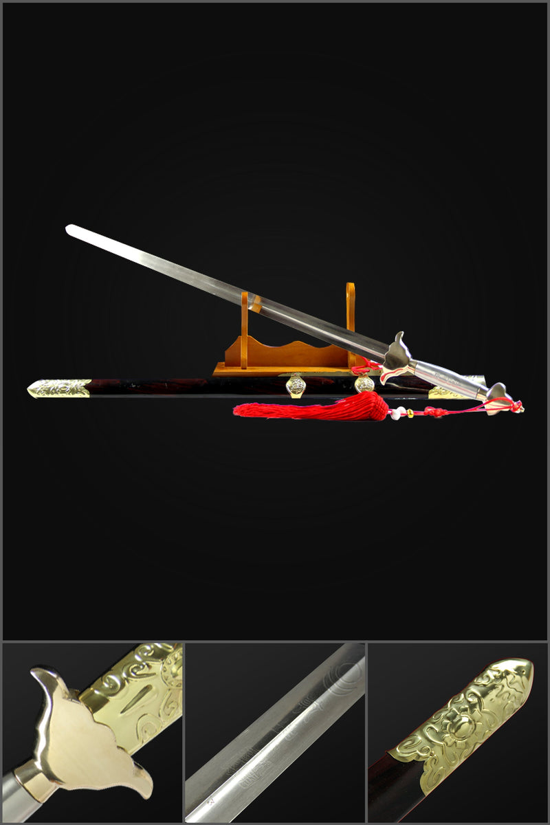Handgemachte chinesische Schwert Routine Tai Chi Jian Mangan Stahl Longquan Schwert Pine Paint Scheide - COOLKATANA 