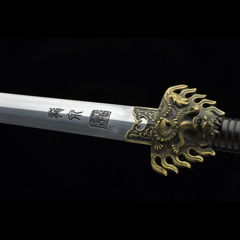 Handmade Chinese Sword Fire Dragon Sword Folded steel Blade Finely Pol 