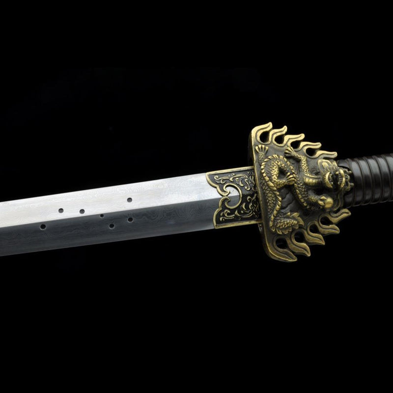 Handmade Chinese Sword Fire Dragon Sword Folded steel Blade Finely Pol 