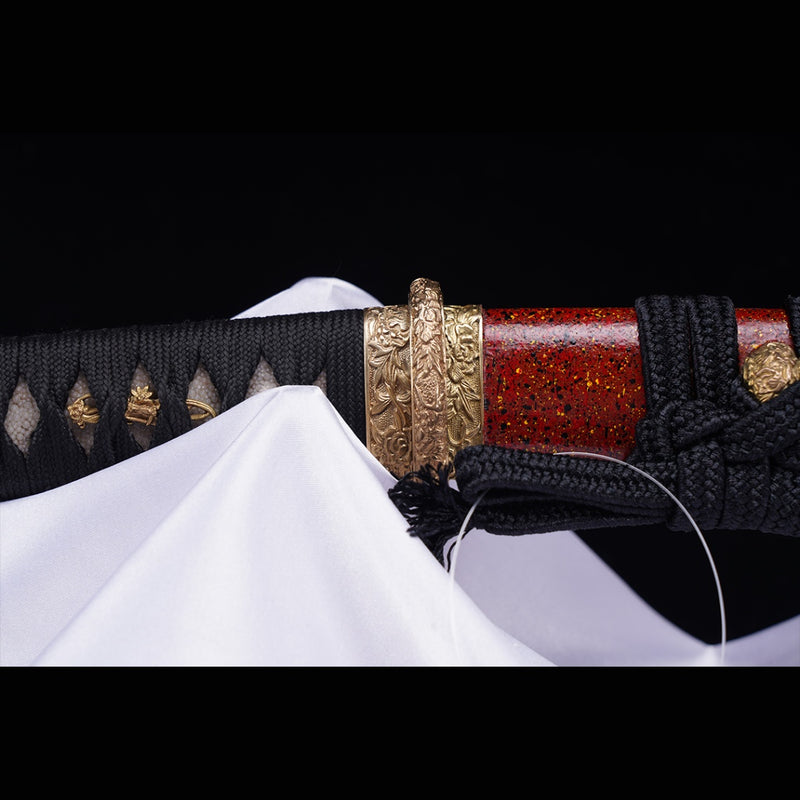 Hand Forged Japanese Tanto Sword Short Sword T10 Steel Clay Tempered Copper Tsuba 