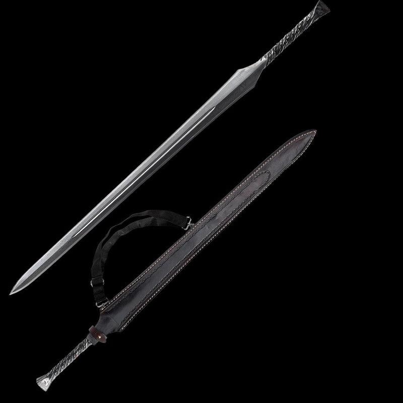 Hand Forged European Sword Spear Sword Folded Steel Black Leather Scab 