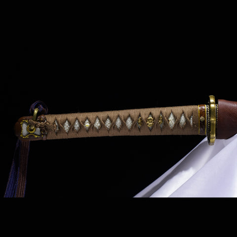 Hand Forged Japanese Samurai Katana Sword Folded Steel Sashikomi A+ Polishing Grade Clay Tempered Copper Tsuba-COOLKATANA-ZS-0079-U