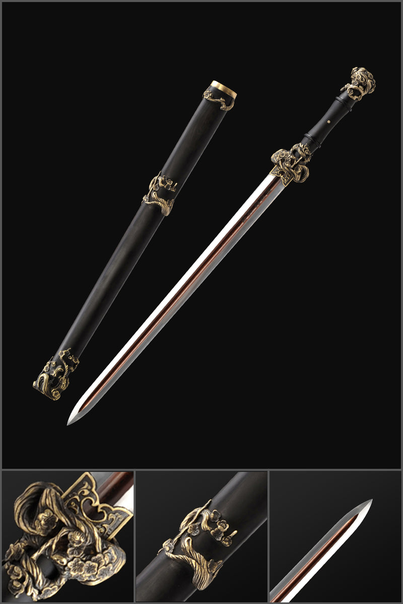 Handmade Chinese Sword Snow Sword Aoxue Jian Folded Steel Blade Ebony  
