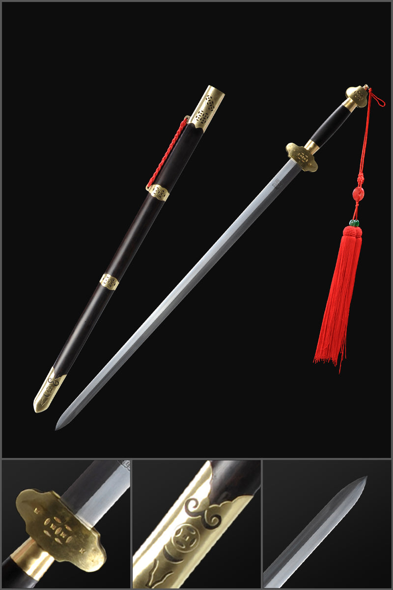 Handgefertigte chinesische Schwerter Arbeitsstoffschwert Gefaltete Stahlklinge Ebenholzscheide - COOLKATANA 