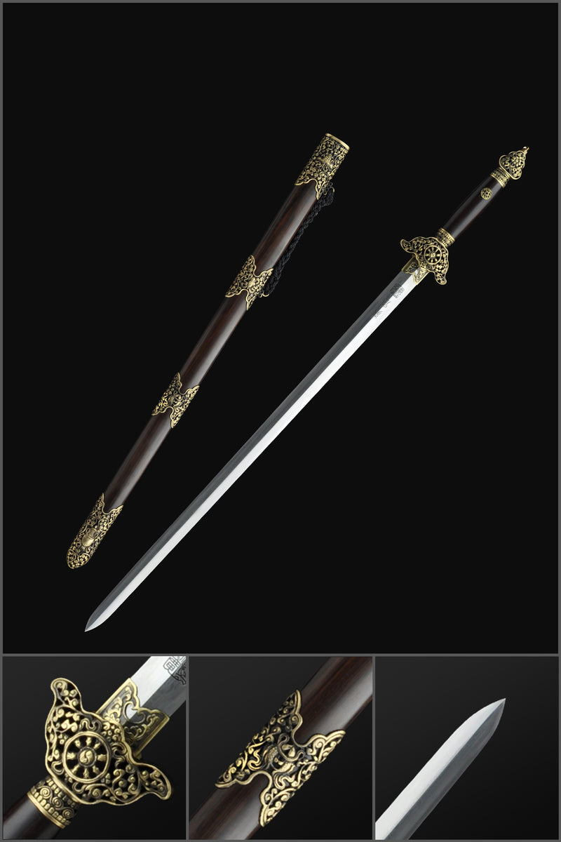 Handmade Chinese Sword Yin Yang Eight Immortals Jian Folding Steel Ebo 