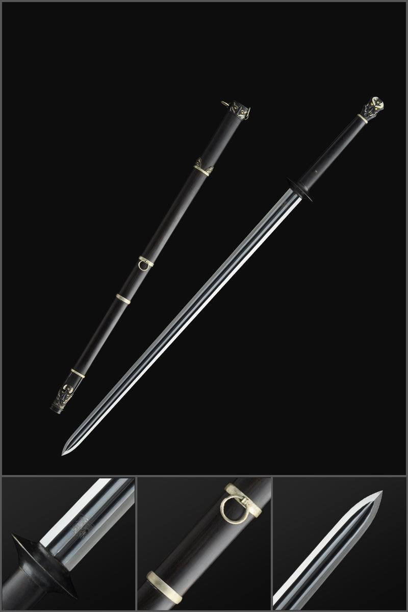 Handgefertigtes chinesisches Schwert Plain Warring States Jian Gefaltete Stahlklinge Doppelschneidig Handgeschnitzt - COOLKATANA 