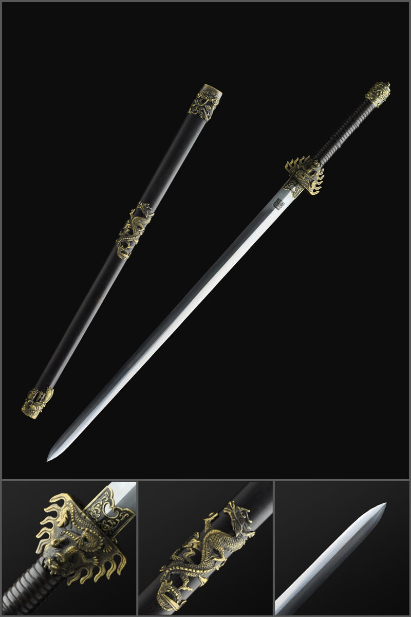 Handmade Chinese Sword Fire Dragon Sword Folded steel Blade Finely Pol 