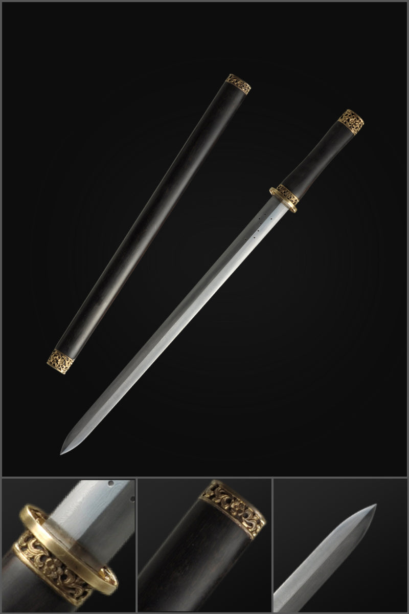 Handgefertigtes chinesisches Schwert Traditionelles Feng Shui Jian Gefaltete Stahlklinge Ebenholzscheide - COOLKATANA 