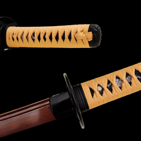 Hand Forged Japanese Wakizashi Sword Folded Steel Reddish Black Blade Iron Tsuba-COOLKATANA-SL-831-U