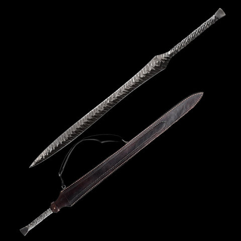 Hand Forged European Sword Spear Sword Folded Steel Maroon Leather Scabbard-COOLKATANA-SL-1393-U