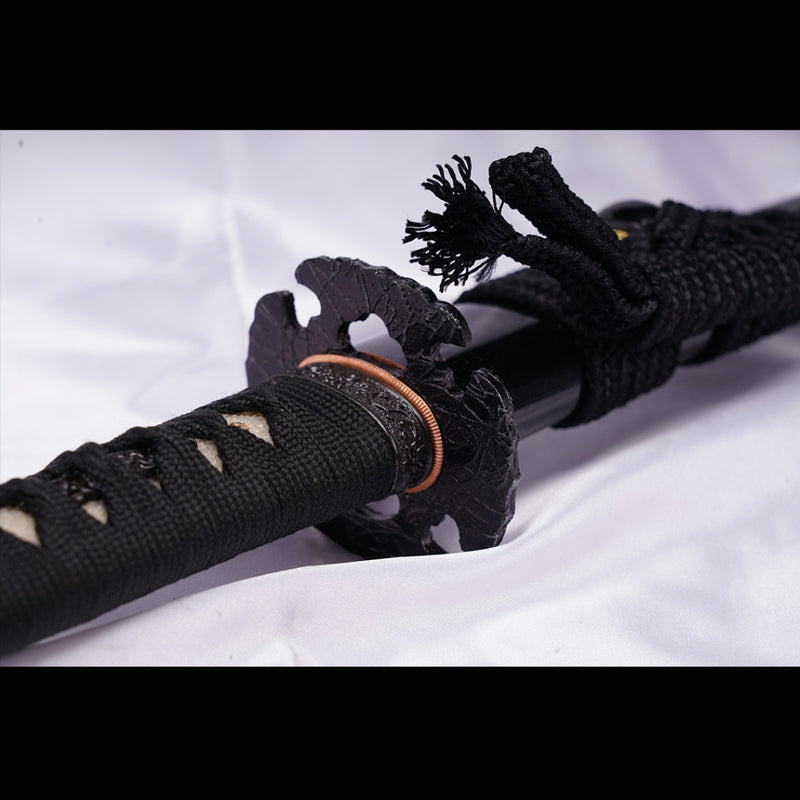 Handgeschmiedetes japanisches Wakizashi-Schwert Mangan-Stahl-Öl-Löscheisen-Tsuba - COOLKATANA 