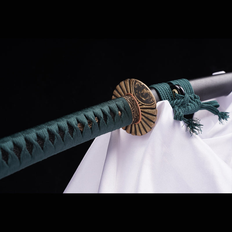 Handgeschmiedetes japanisches Samurai-Katana-Schwert Mangan-Stahl-Klinge Ton-gehärtetes Messing Tsuba - COOLKATANA 