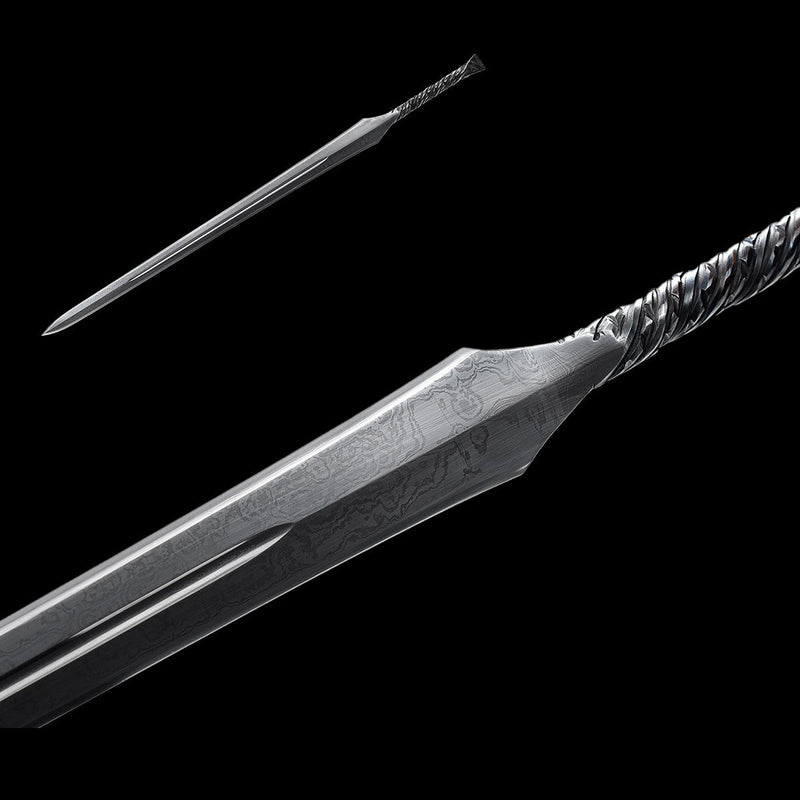 Hand Forged European Sword Spear Sword Folded Steel Black Leather Scab 