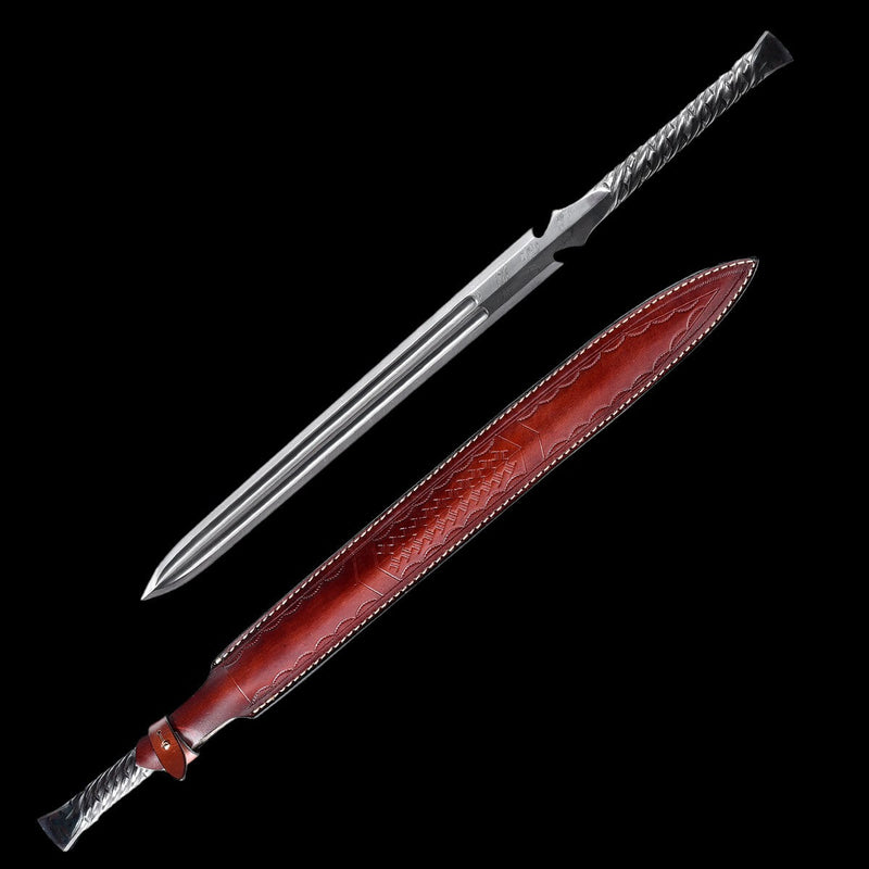 Hand Forged European Sword Spear Sword Folded Steel Red Leather Scabba 