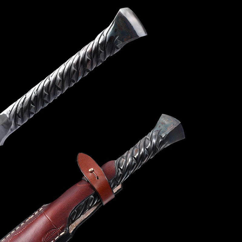 Hand Forged European Sword Spear Sword Folded Steel Red Leather Scabba 