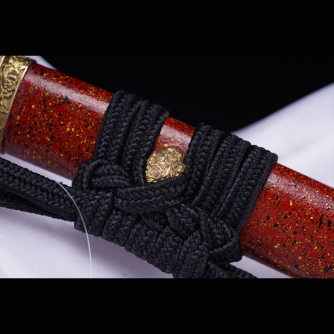 Hand Forged Japanese Tanto Sword Short Sword T10 Steel Clay Tempered Copper Tsuba-COOLKATANA-ZS-0091-U