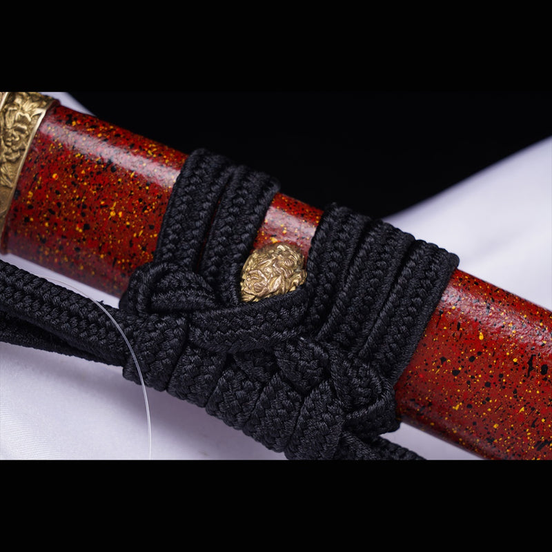 Hand Forged Japanese Tanto Sword Short Sword T10 Steel Clay Tempered Copper Tsuba 